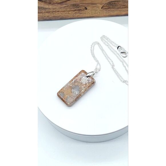 Natural Fossil Coral Necklace Fossilized Crystal Stone Pendant - Picture 7 of 9
